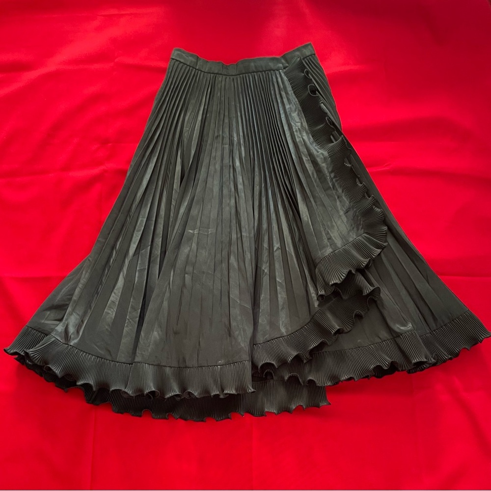 Vintage Frank Usher Londen Elegant Black Ruffles Pleated Skirt